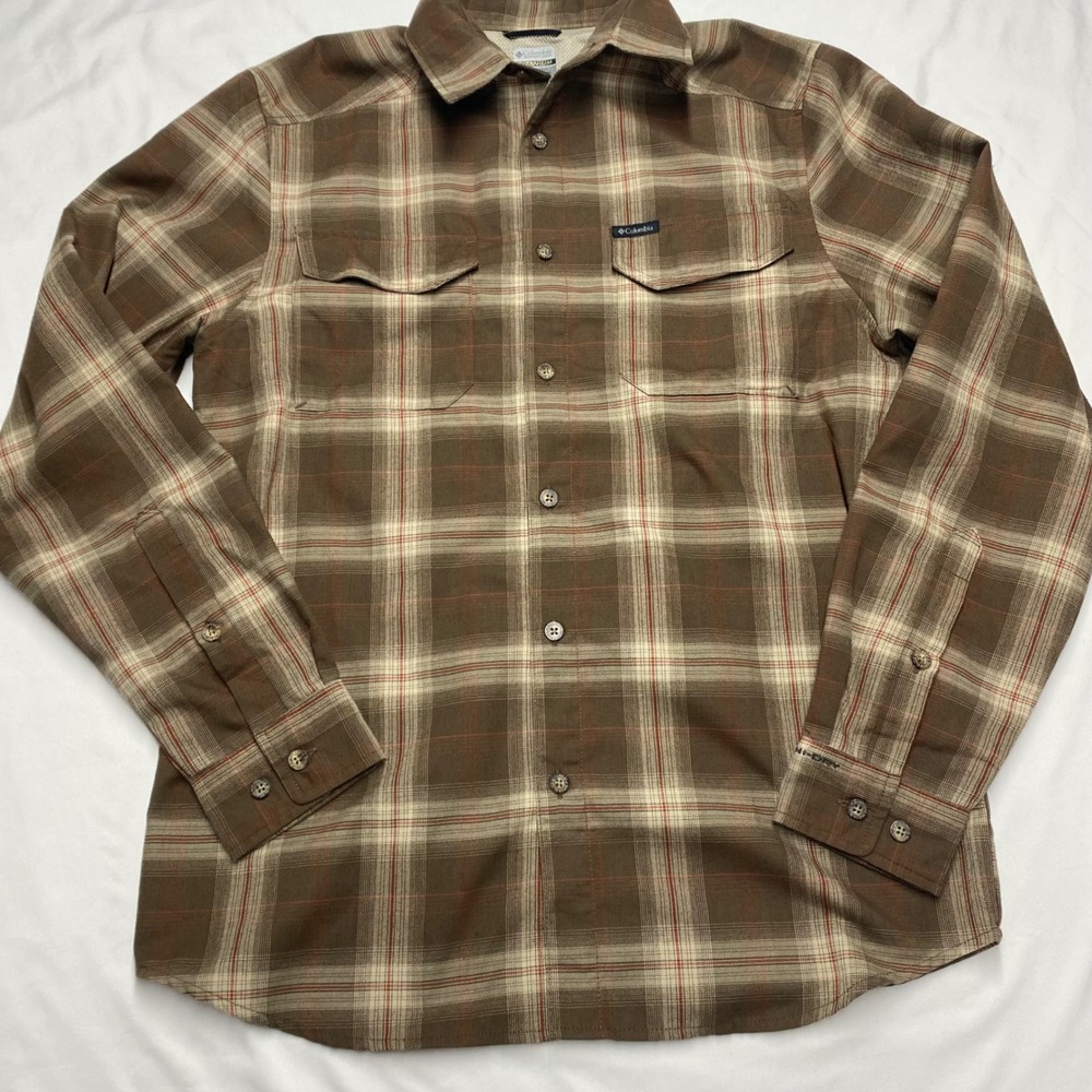 Columbia Titanium Mens Brown Plaid Omni-Dry Vented Hiking Shirt EM7919 Size M